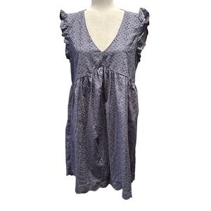 Knox rose eyelet cotton mini dress‎ size medium NWOT blue green denim color